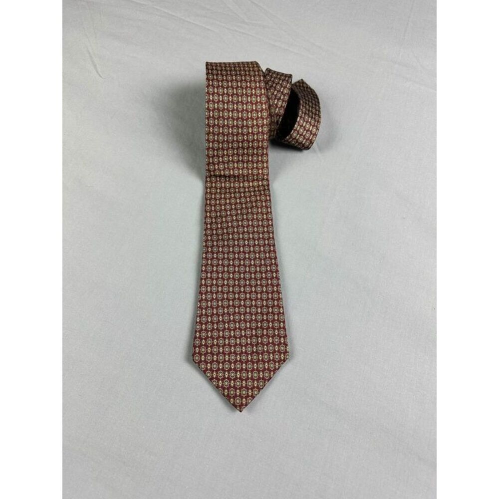 Christian Dior Men's All Silk Printed Woven Neck Tie Burgundy - Picture 1 of 5